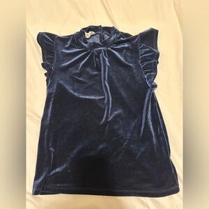 Blue Velvet Olive And Oak Size XS Ruffle Sleeve High Neck Sleeveless Top